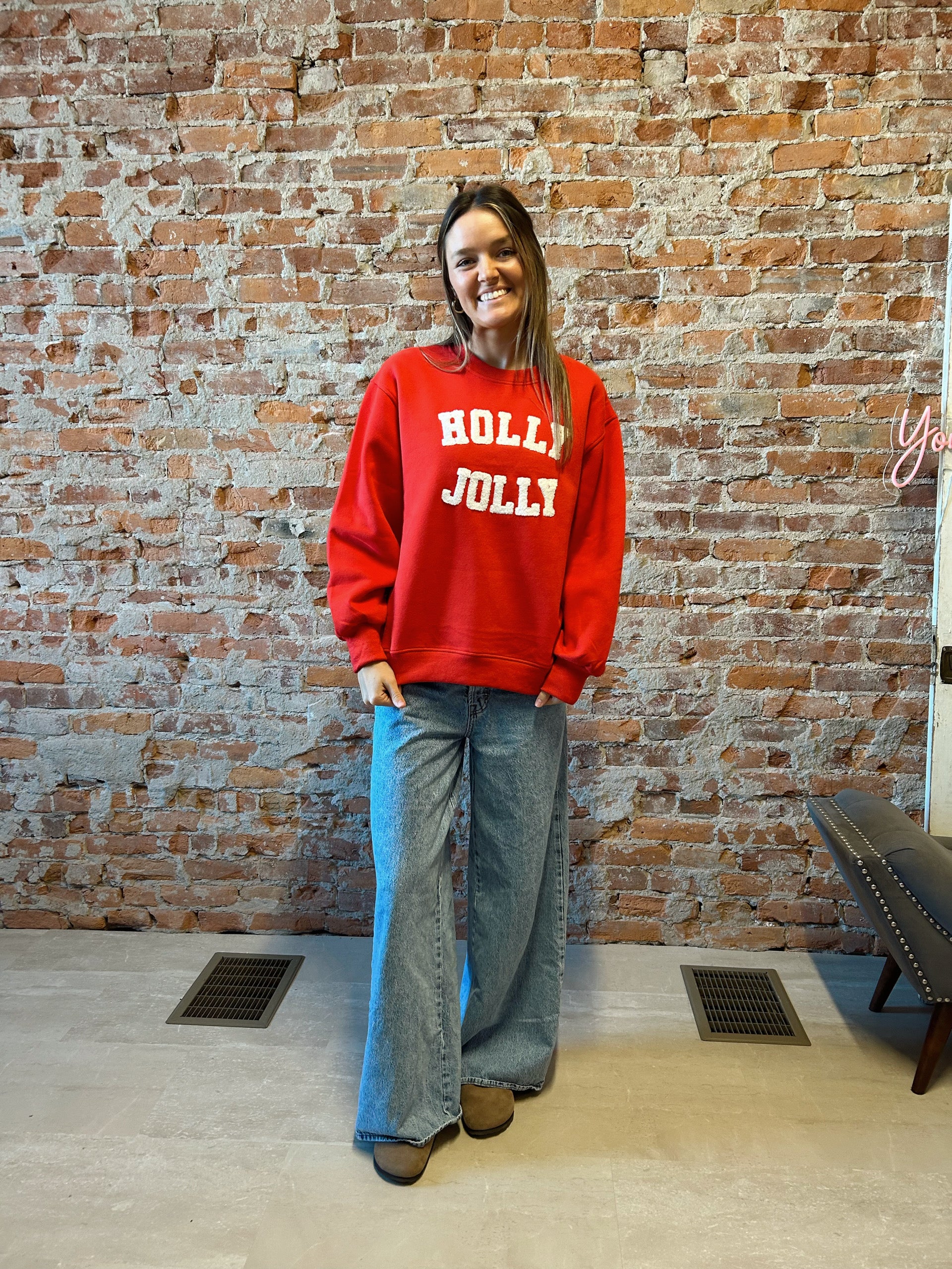 Holly Jolly Sweatshirt-2 Colors!-Sweaters-Panache Accessories-The Funky Zebra Ames, Women's Fashion Boutique in Ames, Iowa