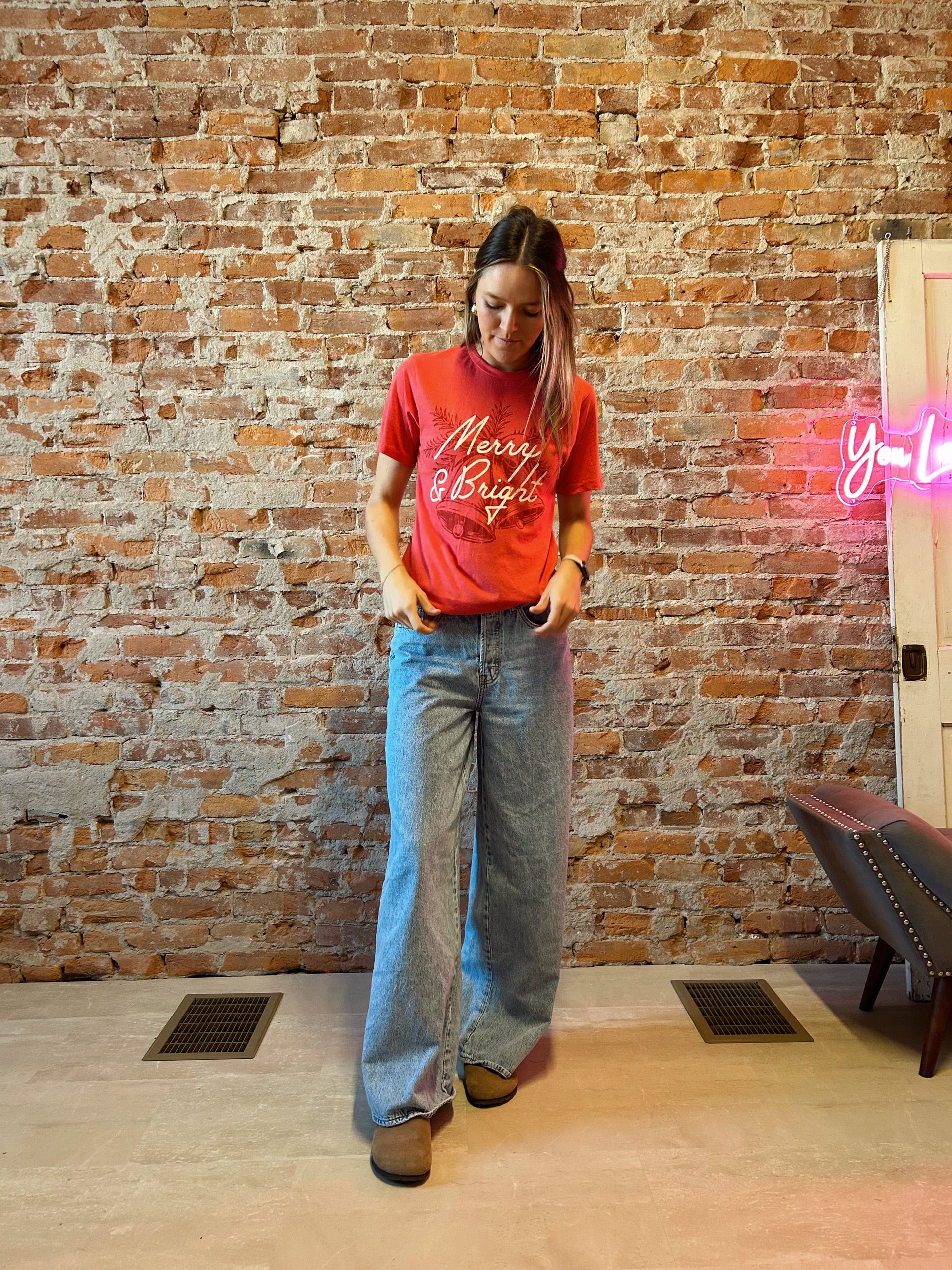 Merry & Bright Tee-Graphic Tee's-Southern Fried-The Funky Zebra Ames, Women's Fashion Boutique in Ames, Iowa