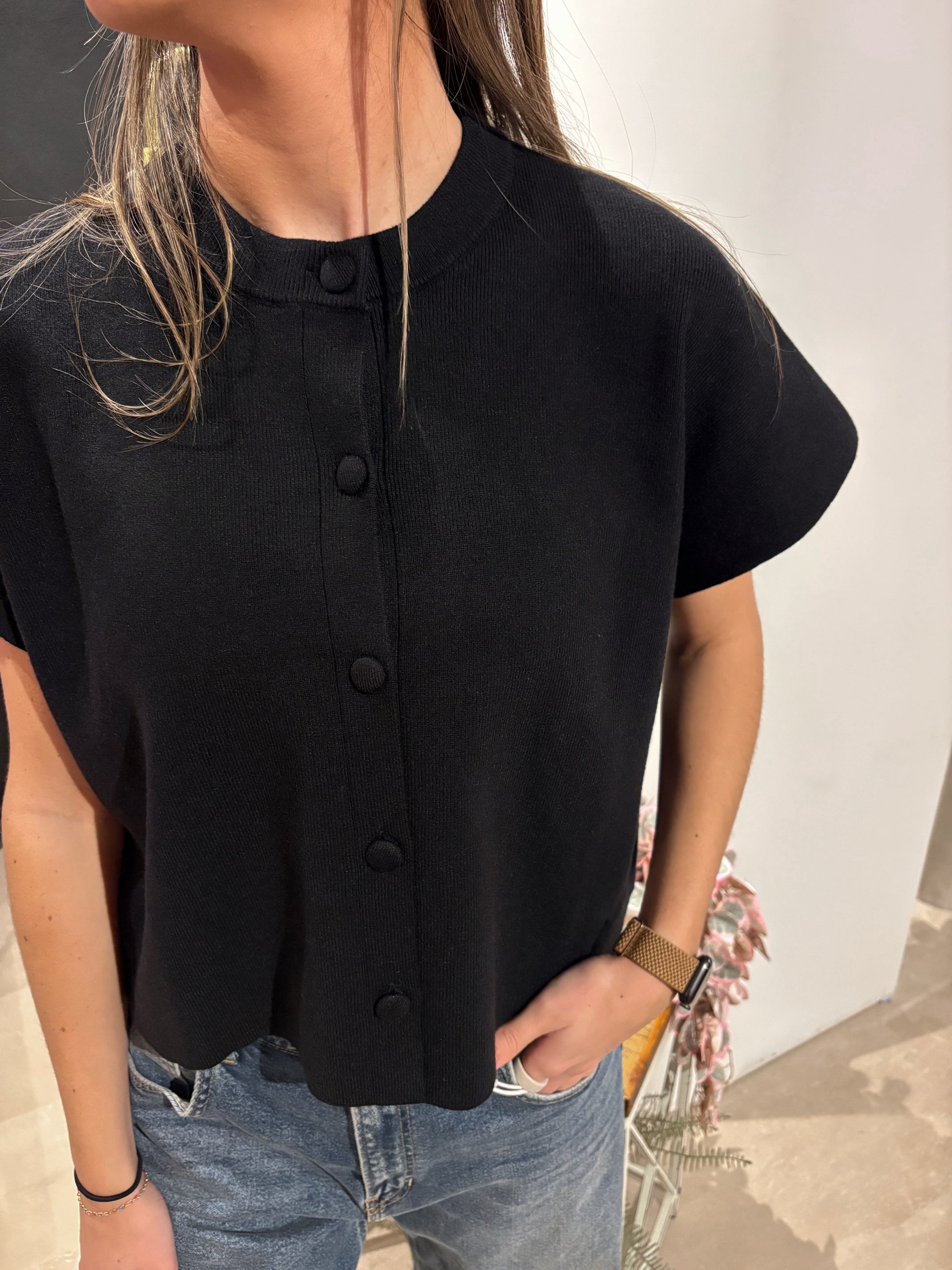 Mollie Button Down Cap Sleeve Top-Sweaters-Pinch-The Funky Zebra Ames, Women's Fashion Boutique in Ames, Iowa