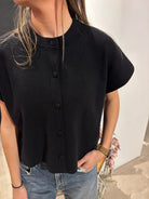 Mollie Button Down Cap Sleeve Top-Sweaters-Pinch-The Funky Zebra Ames, Women's Fashion Boutique in Ames, Iowa