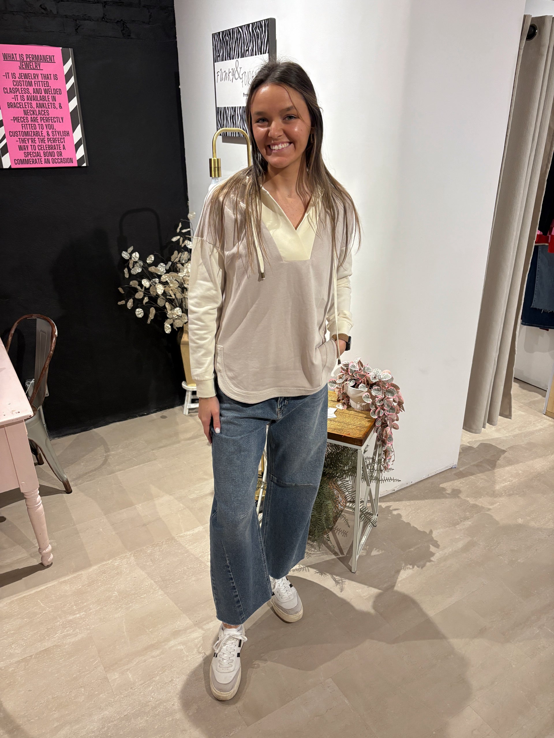 Sophie French Terry Color block Top-Sweatshirt-Doe and Rae-The Funky Zebra Ames, Women's Fashion Boutique in Ames, Iowa