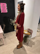 Surplice Long Sleeve Flare Hem Midi Dress-Dresses-Gilli-The Funky Zebra Ames, Women's Fashion Boutique in Ames, Iowa