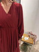 Surplice Long Sleeve Flare Hem Midi Dress-Dresses-Gilli-The Funky Zebra Ames, Women's Fashion Boutique in Ames, Iowa