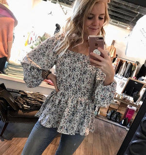MN Marina Blue Ditsy Floral Top-The Funky Zebra Ames-The Funky Zebra Ames, Women's Fashion Boutique in Ames, Iowa