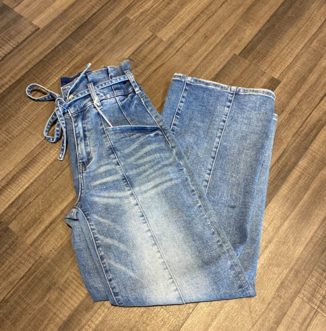 MN Retro Blue Paperbag Wide Leg-Pants-The Funky Zebra Ames-The Funky Zebra Ames, Women's Fashion Boutique in Ames, Iowa