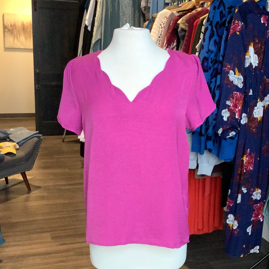 MN Magenta Scalloped Top-Short Sleeves-The Funky Zebra Ames-The Funky Zebra Ames, Women's Fashion Boutique in Ames, Iowa
